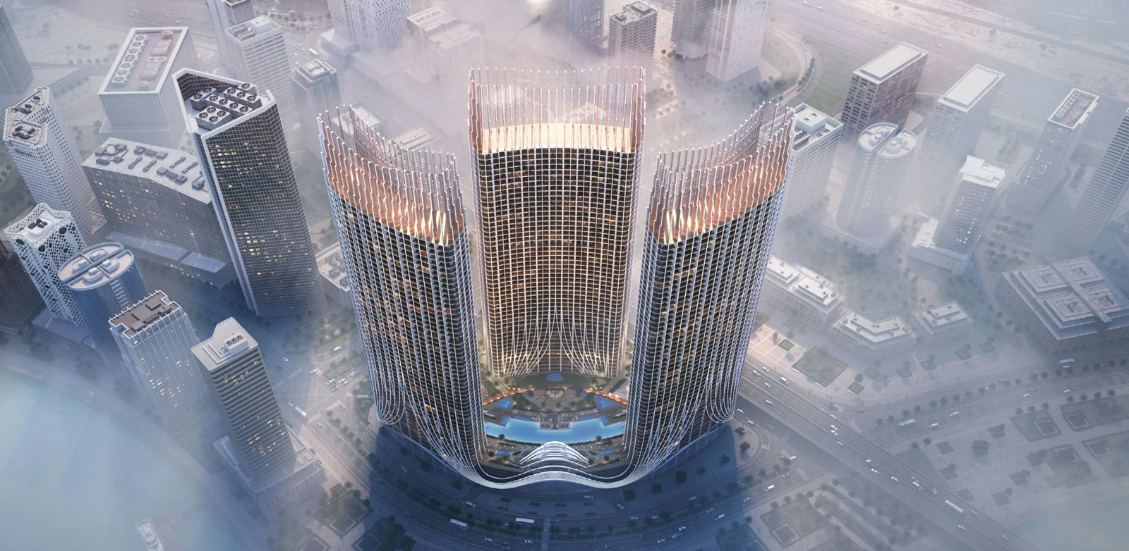 The three Skyrise towers seen from above